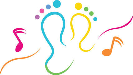 Colorful neon dancing feet with musical notes vector illustration eps scalable