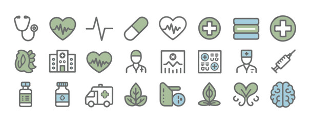 Medical, Healthcare, Hospital and Wellness Color Line Icon Set