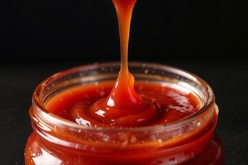 Strawberry jam in a glass jar on a white background