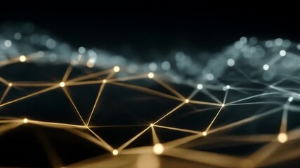 Abstract digital network with interconnected lines and glowing nodes creating a futuristic landscape, set against a dark background, ideal for technology and innovation themes - Powered by Adobe