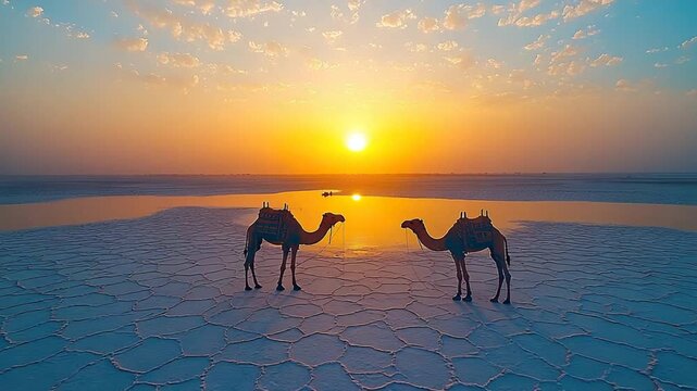 camels at great rann of kutch white salt desert india video