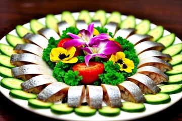 Delicious plates of fruit salad and fruit cake