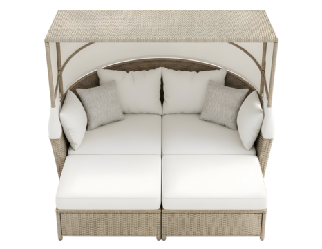 Wicker outdoor daybed with canopy and cushions isolated on transparent background - Powered by Adobe