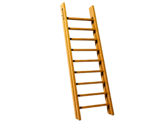 Wooden ladder leaning diagonally isolated on transparent background