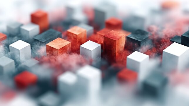 Red and white cubes arrangement collection of cubes featuring prominent red and white coloring forming a distinct visual pattern