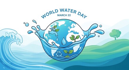 World Water Day Global Celebration: Earth in Water Splash Illustration for Conservation