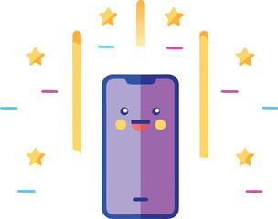 Modern smartphone displaying happy kawaii emoji messages scalable vector illustration