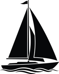 Black silhouette of a sailboat on wavy water sailing