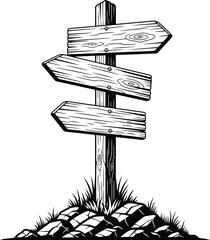 Wooden directional signpost with three arrows pointing left and right © saju