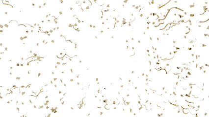 festive golden confetti burst with falling stars and ribbons. dynamic 3d illustration perfect for new year eve parties, birthdays, or celebration banners. shiny yellow elements flying in the air.