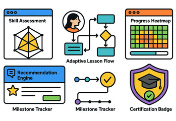 Online learning tools and features for skill development and tracking progress