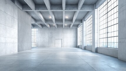 Fototapeta premium Spacious modern concrete interior with large windows offering abundant natural light in a minimalist design