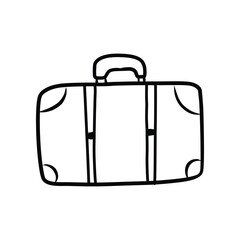 Hand Drawn Doodle Outline of Vintage Travel Suitcase