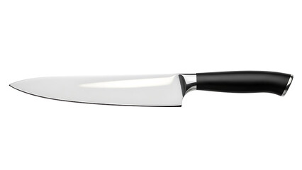 Professional chef's knife with black handle on a clean white background, essential kitchen tool for culinary tasks