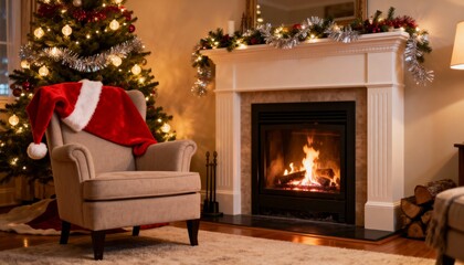 fireplace with christmas decorations
