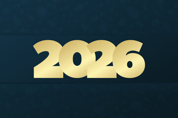 2026 Happy New Year vector greeting card. Stars and snowflake background. Blue and gold illustration for celebration, congratulation, decoration, winter holiday, web design, frame