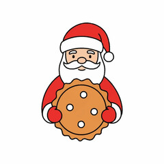 Santa Claus holding a large cookie with a happy expression.