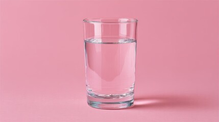 Transparent glass of cold, pure water with an effervescent blue aspirin tablet isolated on a pink background