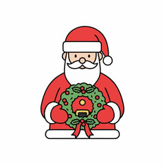 Santa Claus holding a festive Christmas wreath, cartoon illustration.