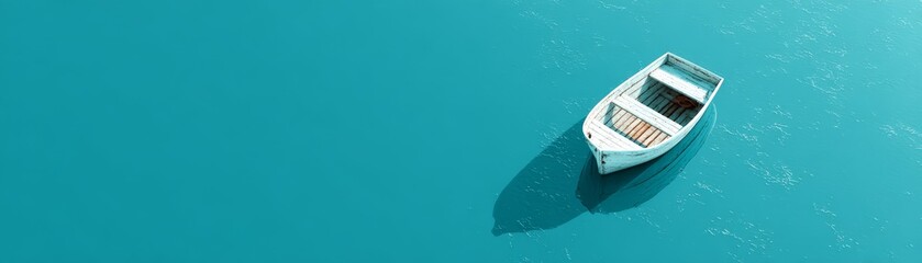 Obraz premium Wooden boat floating on clear blue turquoise ocean water for summer travel