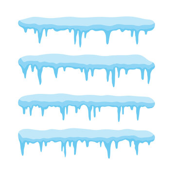 Cartoon-style icy borders with smooth snow caps and dripping icicles, ideal for winter themes, banners, and seasonal decorative designs.