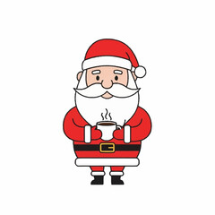 Cartoon Santa Claus holding a steaming cup of hot beverage.