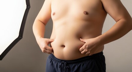 Man Checking Belly Fat: Abdominal Obesity, Health Concerns, and Unhealthy Weight Gain Concerns