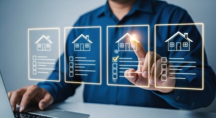 Man Selecting a Property from a Virtual Interface: Real Estate, Investment, and Modern Technology