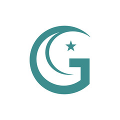 Letter G logo and elegant moon and star symbol