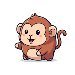 Obraz premium A cute cartoon monkey with a happy expression isolated on a transparent background