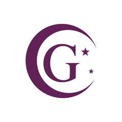 Elegant letter G logo inside a moon silhouette with a star symbol