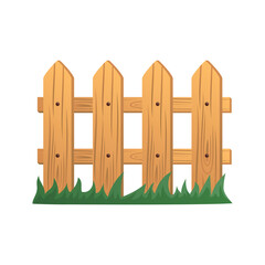 Obraz premium Wooden Picket Fence Section with Green Grass Flat Vector Illustration