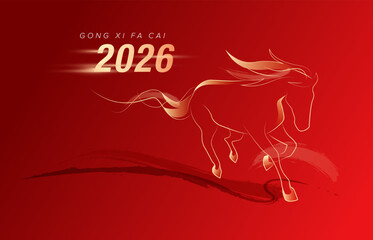 Chinese new year 2026, year of horse. Line art horse illustration. Lunar new year concept template vector design. 