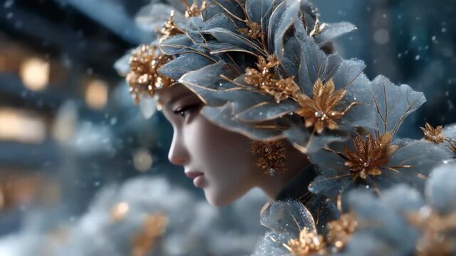 Beautiful Christmas Profile of a Winter Golden Snow Elf