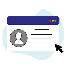 Vector illustration of desktop navigation menu icons, chat window, browser, dialog box, web design, contact, for computers, laptops with black mouse cursor. Click, digital, technology, files, folders.