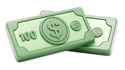 Green Cartoon Dollar Bills on White Background