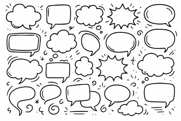 Obraz premium Hand-drawn doodle vector set of speech and call-out shapes, created in a playful, sketchy style, isolated on white background 