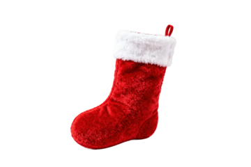 Red Christmas stocking with white fluffy trim for holiday decoration