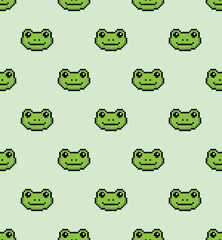 pixel frog Seamless Pattern vector background pixel art for 8 bit game	