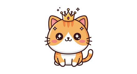 Naklejka premium Adorable cartoon kitten with a golden crown, a charming and regal pet character illustration, perfect for cute designs, children's books, or royal animal themes
