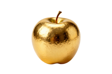 Shiny golden apple with a smooth surface and a stem