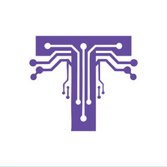 Letter T logo showing network technology circuit