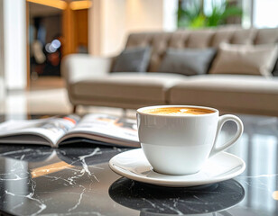 Lobby hotelowe - kawa na stoliku
