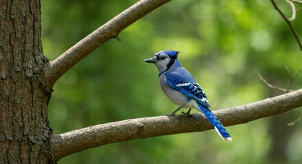 Blue jay perched on a tree branch