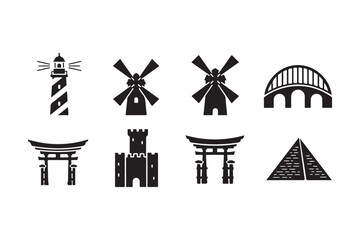 Collection of iconic architectural landmarks and structures