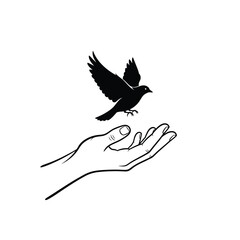 Bird taking flight from open hands silhouette