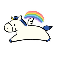 空飛ぶユニコーンと虹のイラスト