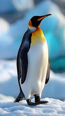 Obraz premium Penguin standing on snow in winter landscape, wildlife nature scene