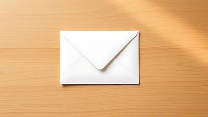 Minimalist white envelope on wooden surface, conveying simplicity and communication under soft lighting.