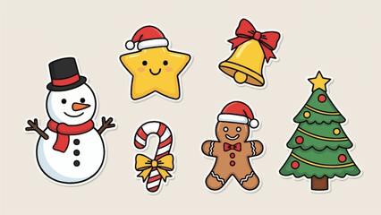 Set of Cute Hand-Drawn Christmas Holiday Elements